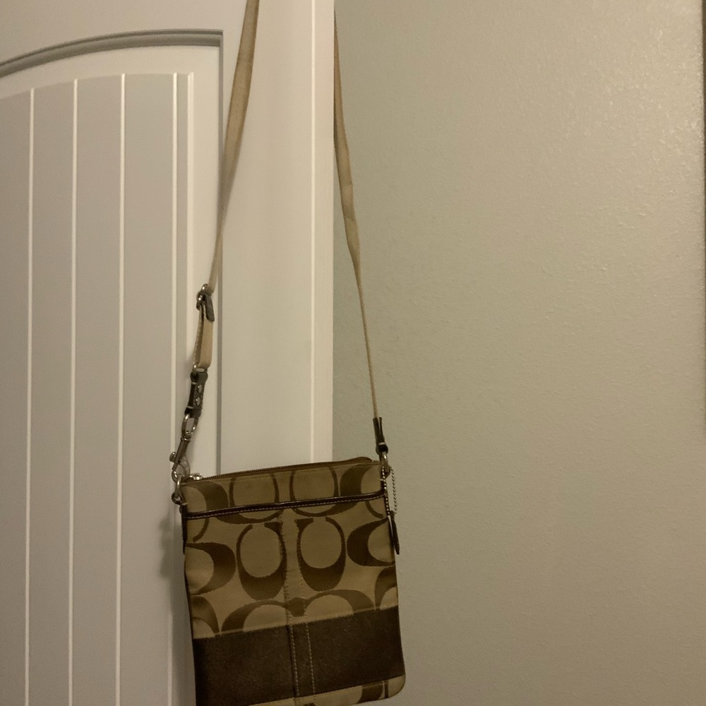 Signature Coach Tan and Brown Cross Body Purse